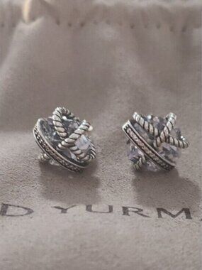 David Yurman Sterling Silver, White Topaz and Diamond studs